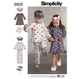 Simplicity Sewing Pattern 10695 8806‎ Dress Top Pants Eye Mask Slippers Sz 3-8